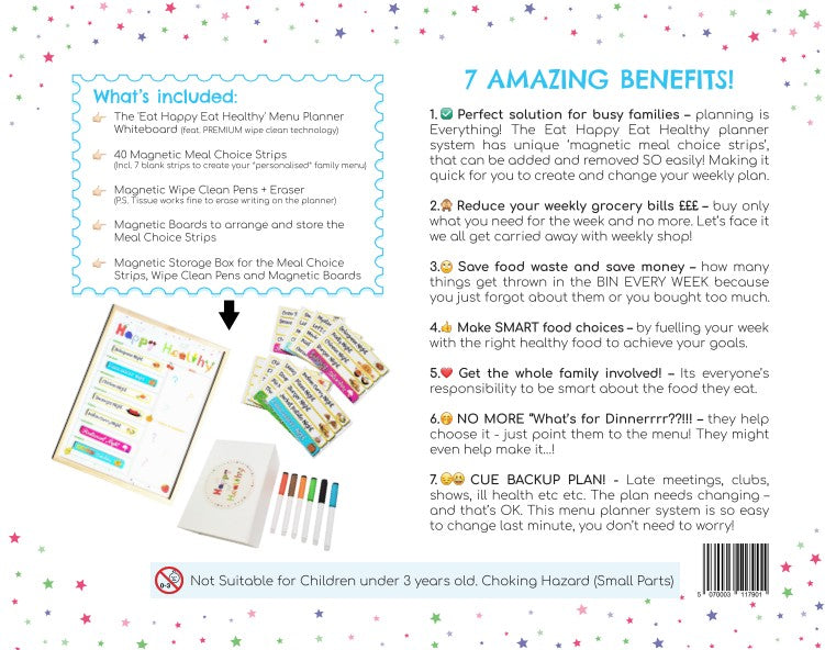 NEW! Eat Happy Eat Healthy - Premium A3 Wooden Whiteboard Set